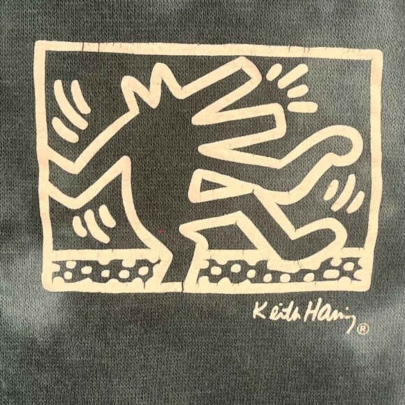 KEITH HARING Joggers Sweat Pants Mens Medium Tie Dye green Dancing Dog Pop Art - Picture 5 of 10